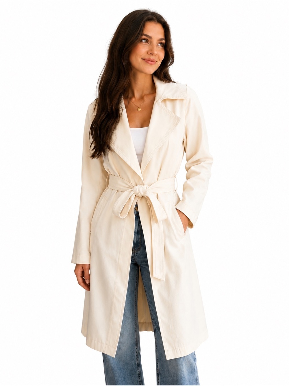 NWT Club Monaco Ealdyn (M) cream trench coat with a tie belt